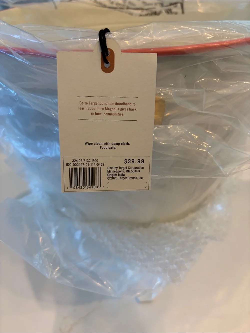 NWT Hearth & Hand off white Beverage Tub with orange Handles and Bottle Opener